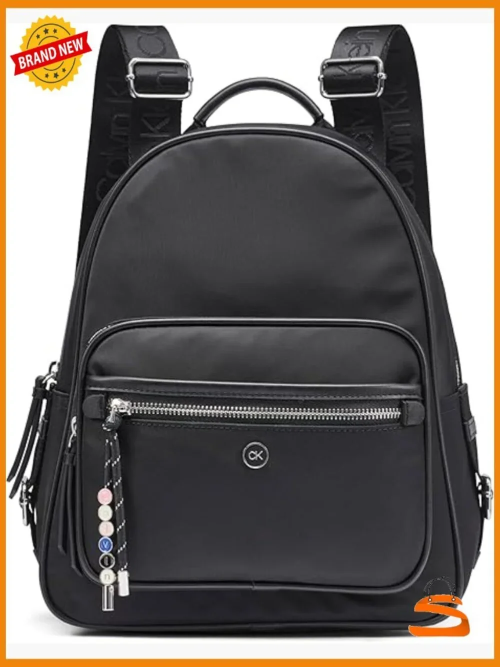 Organizational Backpack with Detachable Charm, Nylon, Multiple Pockets